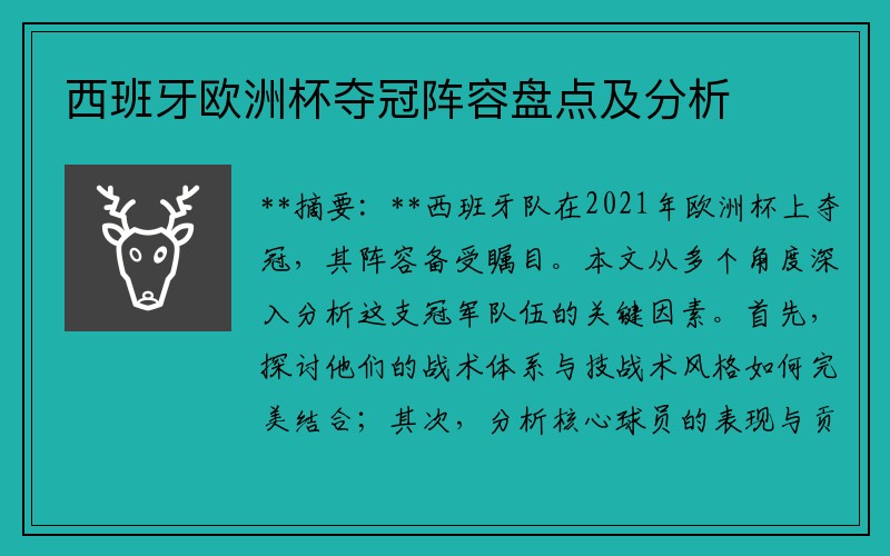 西班牙欧洲杯夺冠阵容盘点及分析